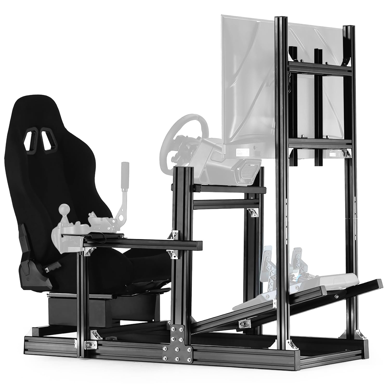 Anman Racing Simulator Cockpit Stand with Monitor Mount and Black Seat Fit for Logitech G29 G920 G923, for Thrustmaster, for Fanatec,Adjustable Steering Wheel Stand,Not Included Wheel,Pedals & Shifter