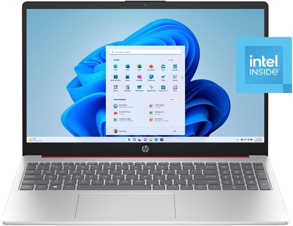 HP 15.6-Inch HD Pentium N200 1.8GHz Intel UHD Graphics 4GB RAM 128 SSD Windows 11 Laptop with 1-Year Microsoft 365 (Scarlet Red)