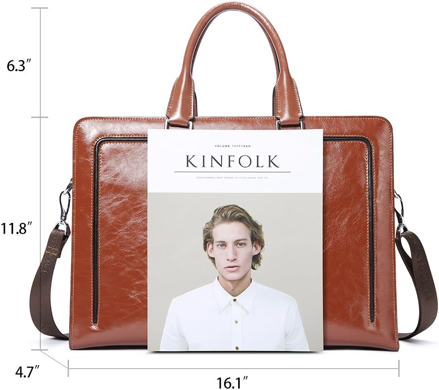 BOSTANTEN Women Genuine Leather Briefcase Tote Business Vintage Handbag 15.6' Laptop Shoulder Bag Brown
