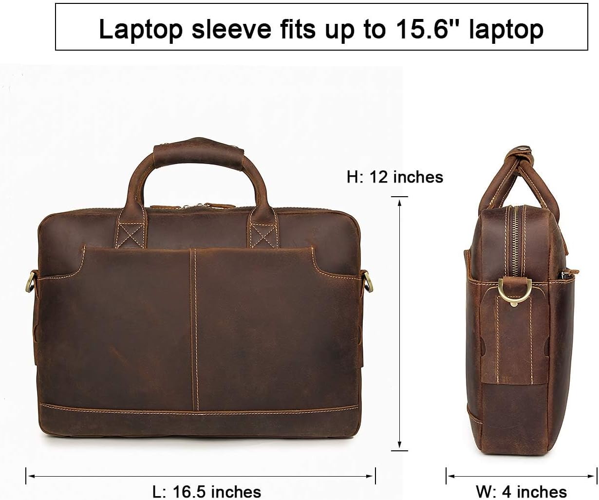 Augus Vintage Leather Briefcase for Men 15.6 Inch Laptop Computer Bag Retro Messenger Crossbody Shoulder Bag | Vintage Leather