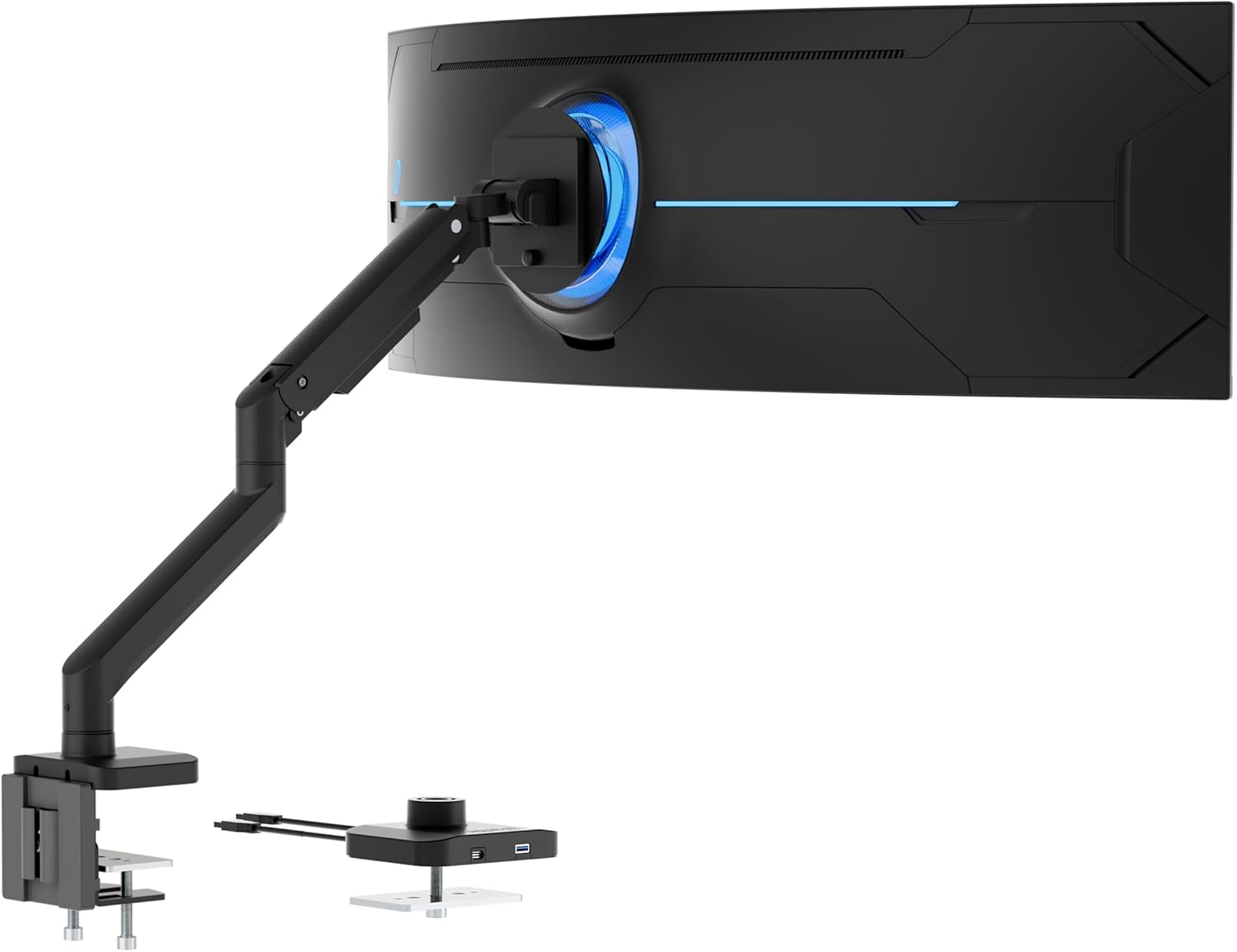 Mount-It! Proflex Series Heavy-Duty Monitor Desk Mount, Fits 17–49' Ultrawide Curved Screens, Full Motion Gas Spring Arm, 44 lbs Capacity, USB-C & USB 3.0 Ports, VESA 75/100, Clamp or Grommet Base