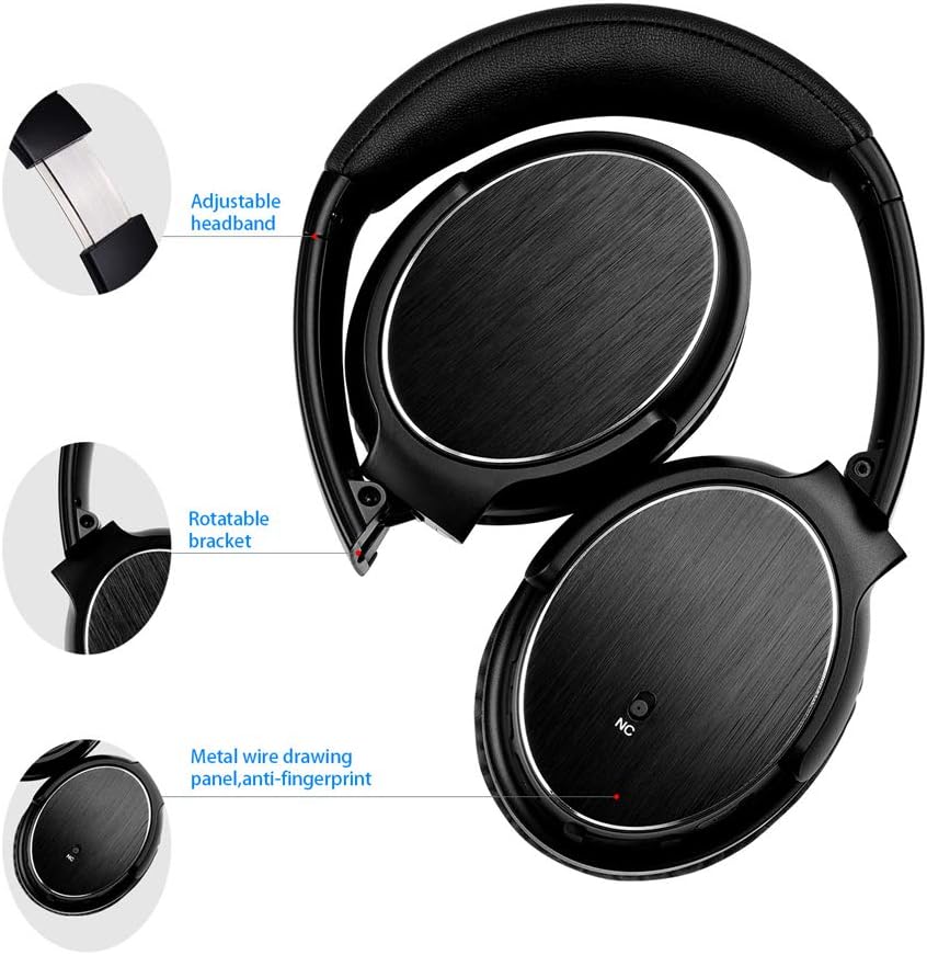 Wireless Bluetooth Headphones Stereo Foldable Headphonesactive Noise Cancelling Headphonem Deep Bass Soft Memory-Protein Earmuffs, with Mic for PC/Cell Phones/TV,Black