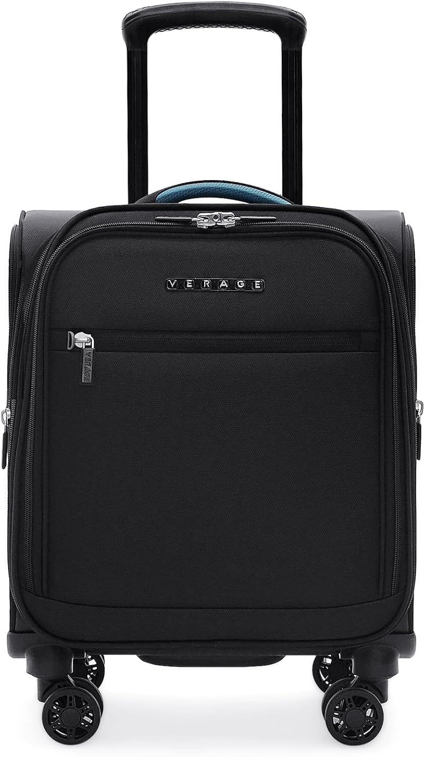 Verage 14.5 inch Underseat Carry On Luggage with Wheels, Black Softside Small Suitcase Spinner Wheeled Rolling Travel Laptop Bag for Airlines Airplanes Short Trip Men Women