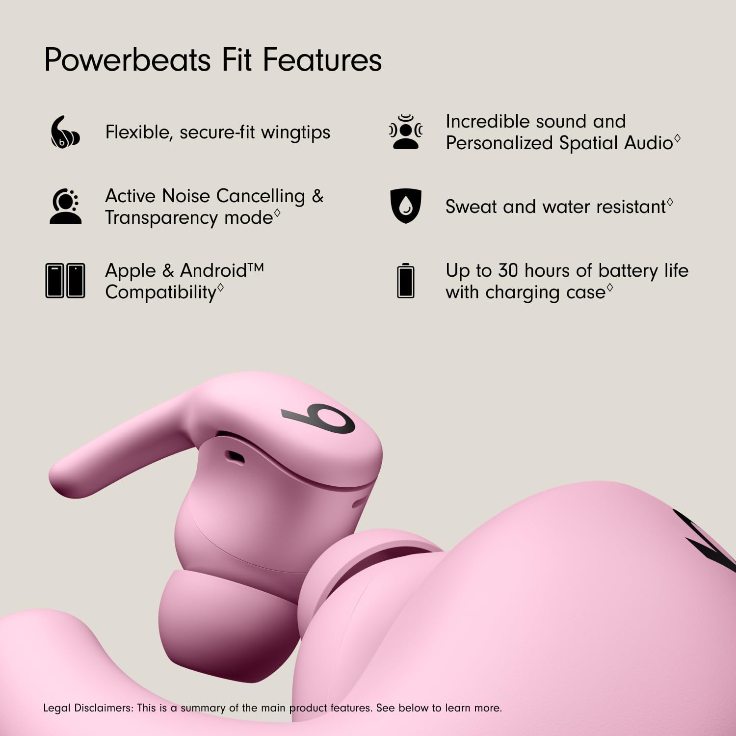 Beats - Powerbeats Fit - Wireless Noise-Cancelling Workout Earbuds with Ultimate Secure Fit with AppleCare+ (2 Years) - Power Pink