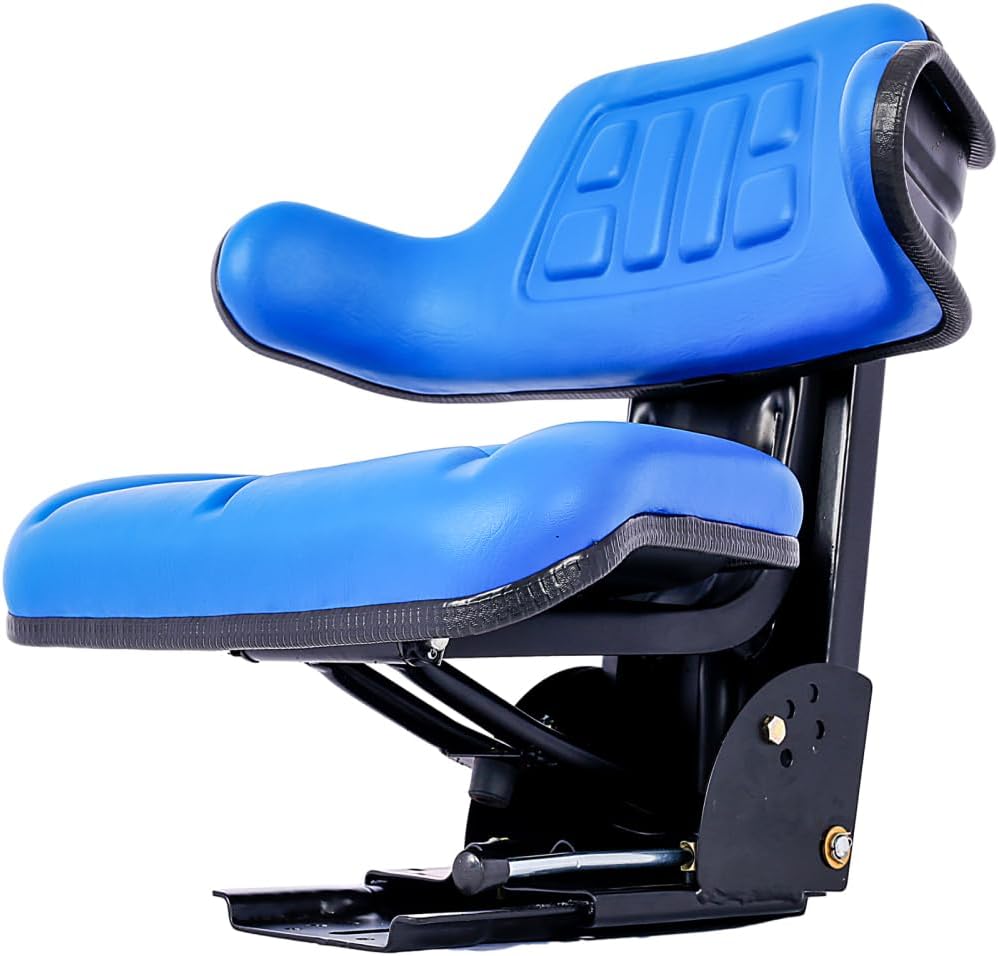 Universal Adjustable Ergonomics Tractor Seat with Heavy-Duty Padded Vinyl Cover, 110-265 LBS Weight Capacity, Heavy Duty Steel for Long-Lasting Comfort (Blue)