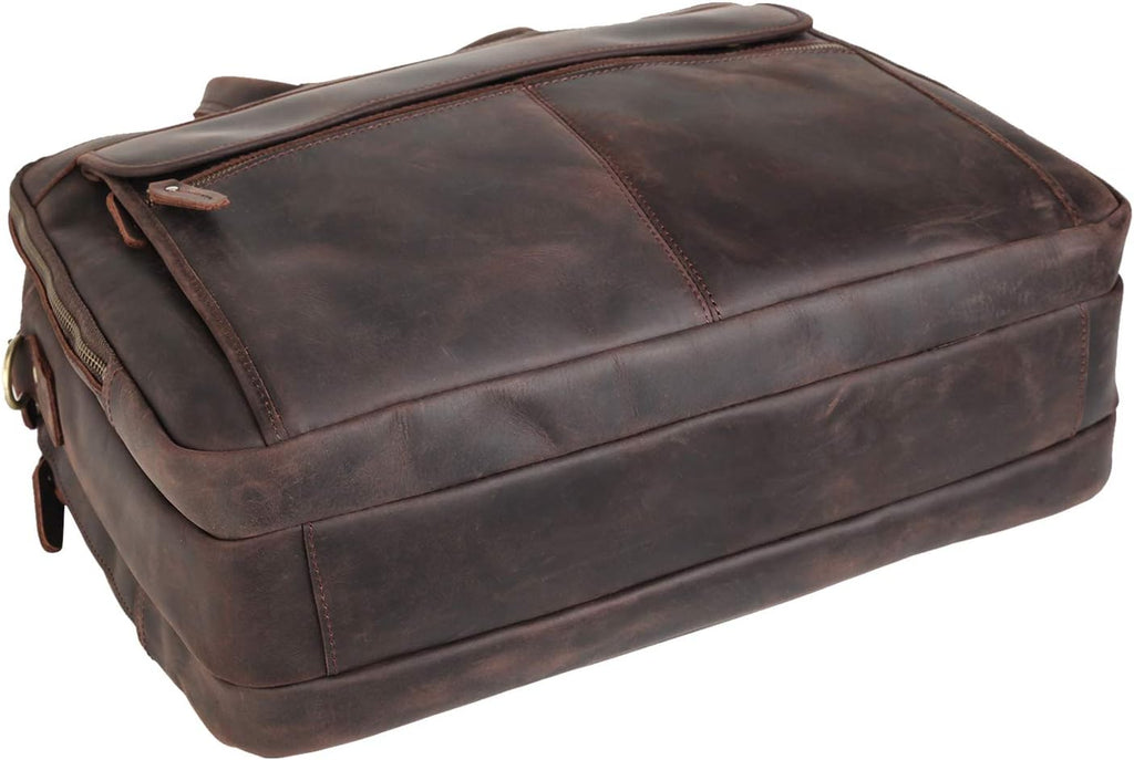 Polare 18'' Thick Full Grain Leather Fit 17.3' Laptop Business Briefcase Work Bag Overnight Bag For Men
