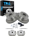 TRQ Rear Brake Pad and Rotor Set Ceramic Rotors Calipers Hoses Compatible with 1998-2003 Chevrolet S10 GMC Sonoma