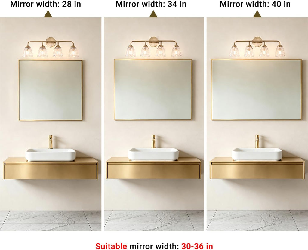 Daunton Vintage Bathroom Vanity Light, Brown Bronze Vanity Lighting, 4-Light Bathroom Lighting Fixtures Over Mirror, Elegant Flower Glass Light with Clear Shade, Gold Wall Sconce Lighting for Bedroom