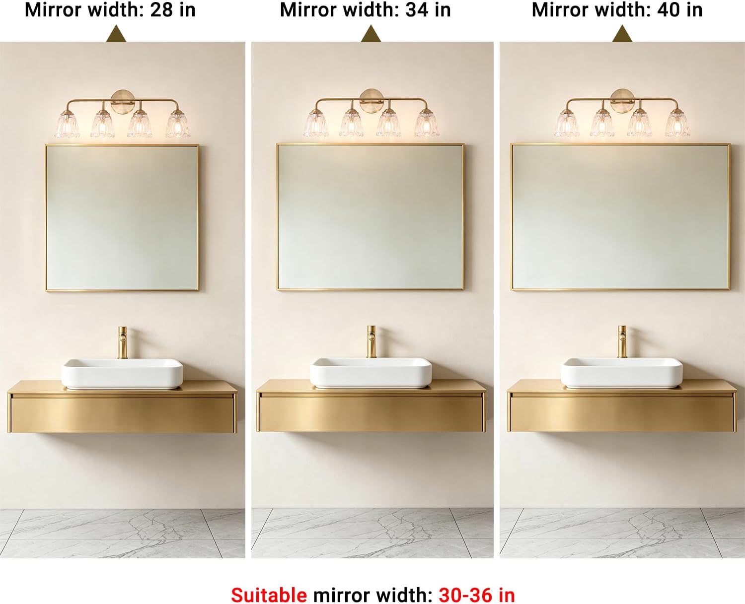 Daunton Vintage Bathroom Vanity Light, Brown Bronze Vanity Lighting, 4-Light Bathroom Lighting Fixtures Over Mirror, Elegant Flower Glass Light with Clear Shade, Gold Wall Sconce Lighting for Bedroom