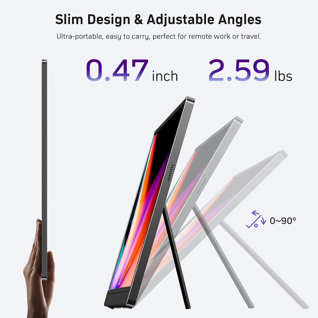 MNN 18.5'' Portable Monitor 100Hz, FHD 1080P IPS Laptop Screen with Built-in Stand & Dual Speakers, USB-C HDMI External Display for Laptop PC Phone PS5 Xbox Switch, Travel Gaming Monitor