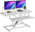 38-inch Standing Desk Converter Height Adjustable Sit to Stand Up Workstation, Duals Monitor and Laptop Riser with Wide Keyboard Tray, for Home, School, Company, White