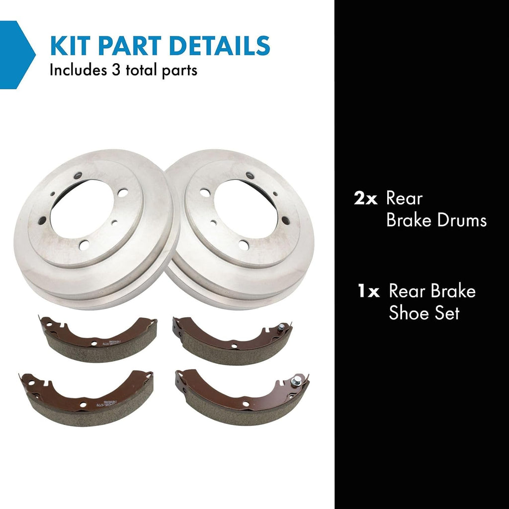 TRQ Rear Brake Shoe & Drum Kit Compatible with 2002-2007 Mitsubishi Lancer
