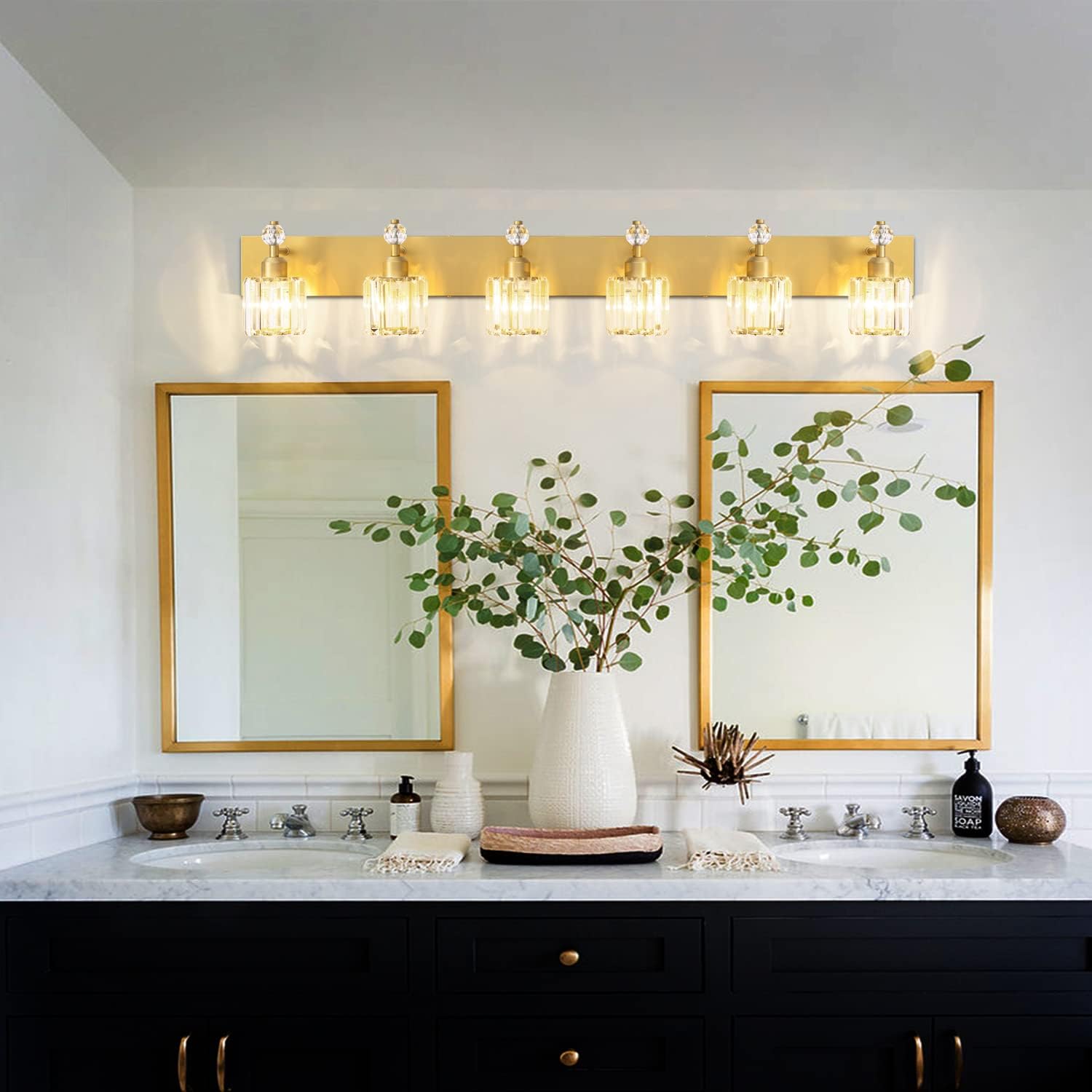 PRESDE Crystal 6 Light Bathroom Vanity Lights Gold Vanity Light for Bathroom Over Mirror Modern Wall Sconce