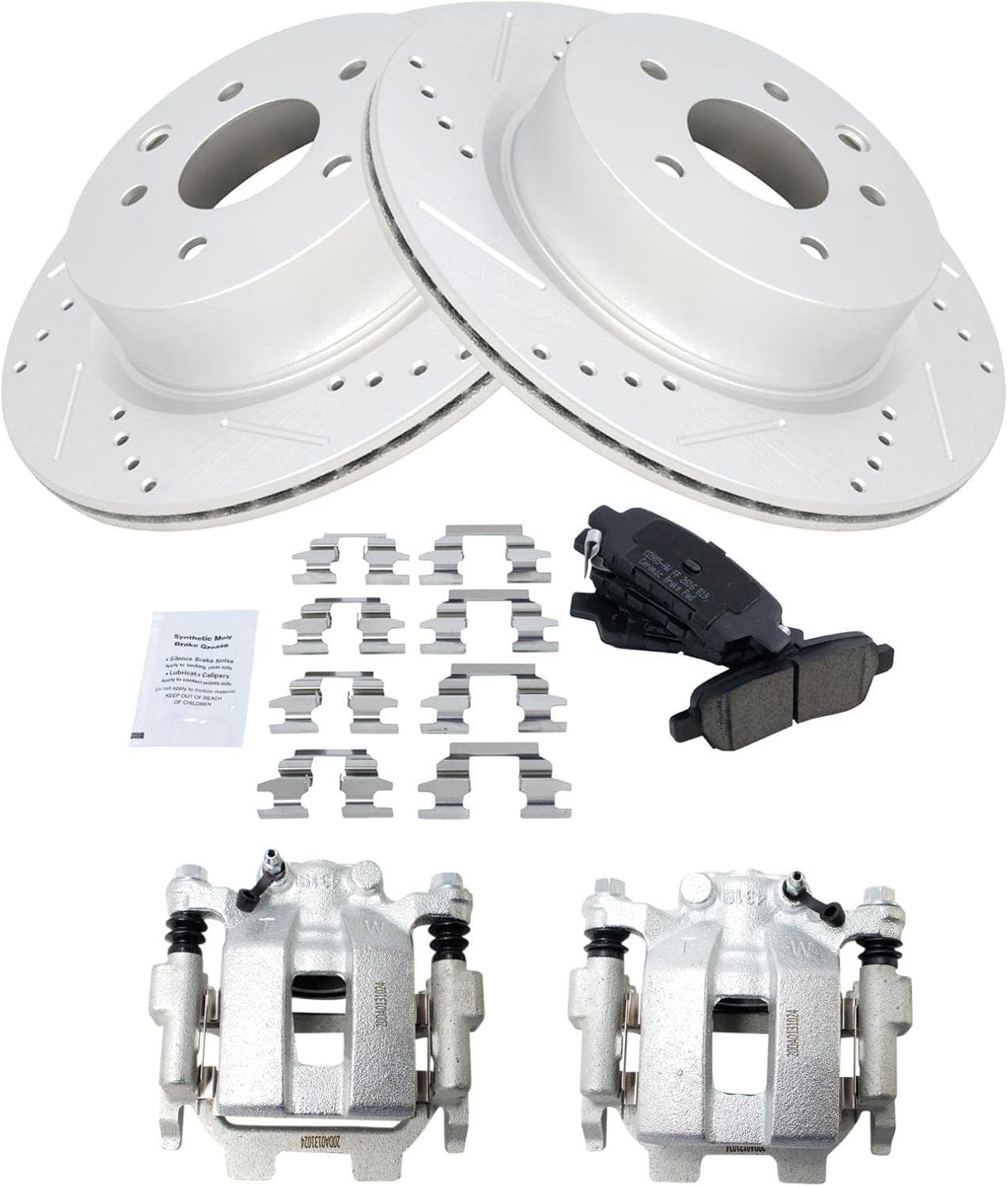 TRQ Performance Rear Brake Pad and Rotor Set Ceramic Vented Coated Rotors Calipers Compatible with 2011-2012 Infiniti G25 2011-2013 G37 2015 Q40 2010-2019 Nissan 370Z