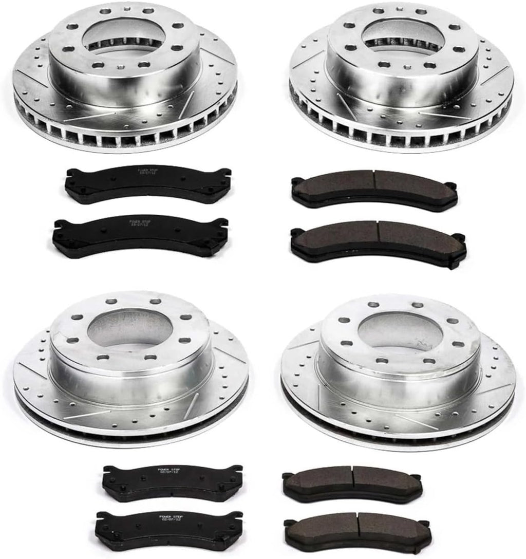 PowerStop Front and Rear Brake Kit for Silverado 1500 HD 2005-06 |Silverado 1500 HD Classic 2007 - Drilled and Slotted Disc Rotors with Carbon-Fiber Ceramic Brake Pads Replacement, K2023