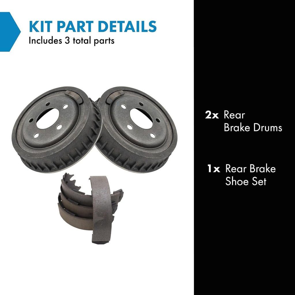 TRQ Rear Brake Shoe & Drum Kit for MODELS WITH 9 INCH REAR BRAKES ONLY Compatible with 1998-2009 Ford Ranger Mazda B2300/B2500/B3000/B4000 - VALIDATE BRAKE DRUM SIZE