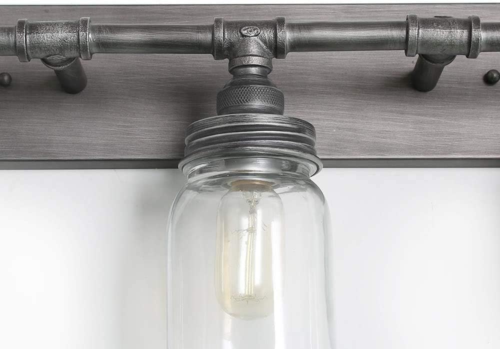 LNC 24'' Large Bathroom Light Fixtures, Industrial 3 Mason Jar Vanity Light with Antique-Silver Brushed Finish