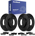 AutoShack Front & Rear Brake Rotors & Premium Pads for Chevrolet, Silverado 2500 HD 2001-2010, 4WD RWD V8 6.0L 6.6L 8.1L - E-Coated Drilled & Slotted - Black Finish - NightGuard