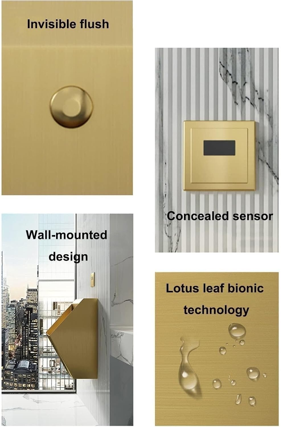 Wall Mounted Smart Men Urinal, 304 Stainless Steel Bathroom Urinals, Toilet Efficient Flushing Urinal, Male Sanitary Ware Public Toilet Urinal,Gold,Silver