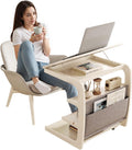 AQIMUELE Rolling Side Table, C Shaped End Table, C Table with 4 Wheels Solid Wood Small Rolling Desk with Adjustable Desktop,C Shaped End Table for Couch,Home Office(15.6' D x 23.6' W x 24.3' H)