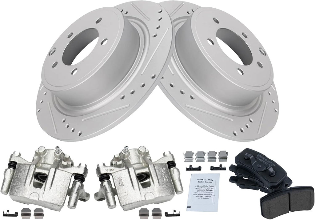 TRQ Performance Rear Brake Pad and Rotor Set Ceramic Solid Rotors Calipers Compatible with 2009-2012 Mitsubishi Outlander