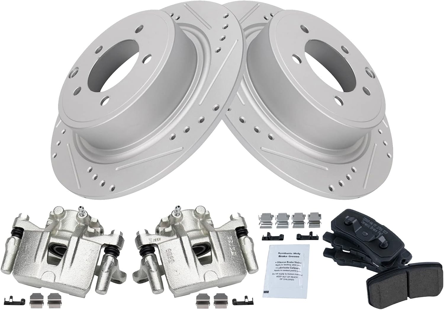 TRQ Performance Rear Brake Pad and Rotor Set Ceramic Solid Rotors Calipers Compatible with 2009-2012 Mitsubishi Outlander