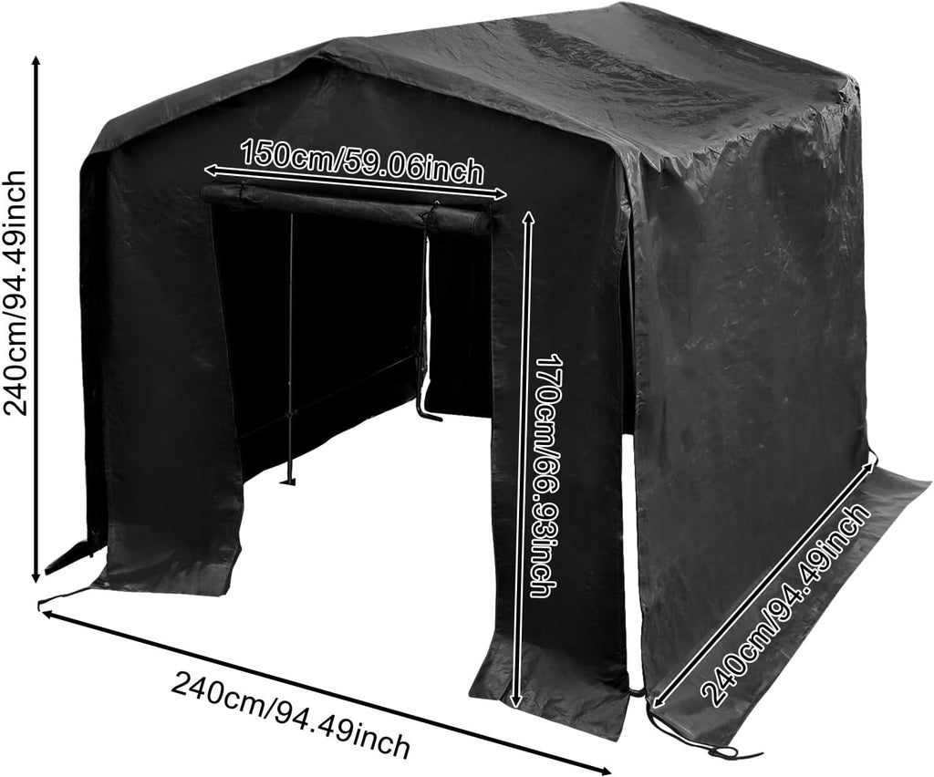 8x8x8 FT Outdoor Storage Shelter Carport, Portable Storage Tent with Roll-up Door, Waterproof Outdoor Carport for Bike, Lawn Mower, ATV Storage (Black)