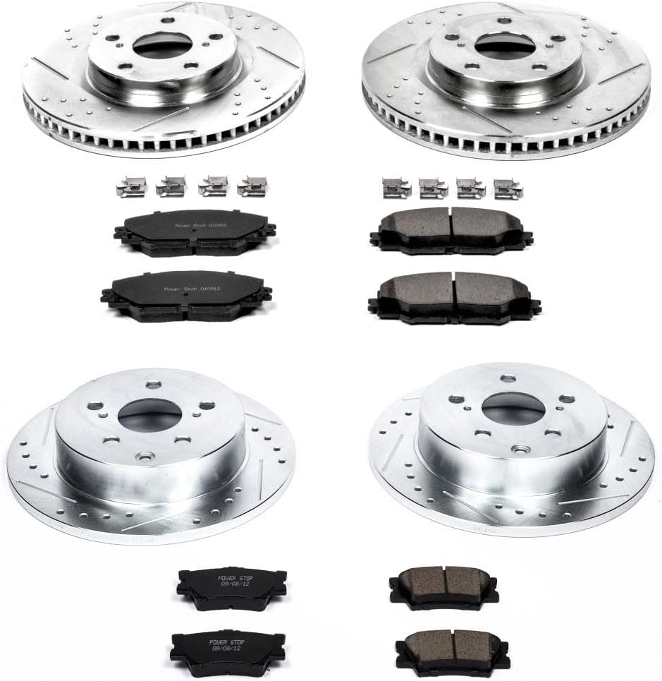 PowerStop Front and Rear Brake Kit for Toyota RAV4 2006-18 - Drilled and Slotted Disc Rotors with Carbon-Fiber Ceramic Brake Pads Replacement, K4101