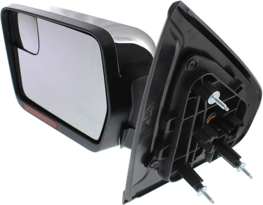 Kool Vue Driver Side Power Heated LED Car Mirror for Ford F-150 2011-2014 Power Fold with Signal Light, Spotter Glass, Memory & Puddle Lamp, Chrome