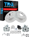 TRQ Performance Rear Brake Pad and Rotor Set Ceramic G Coated Slotted Drilled Solid Rotors Calipers Compatible with 2004-2008 Acura TSX 2003-2007 Honda Accord