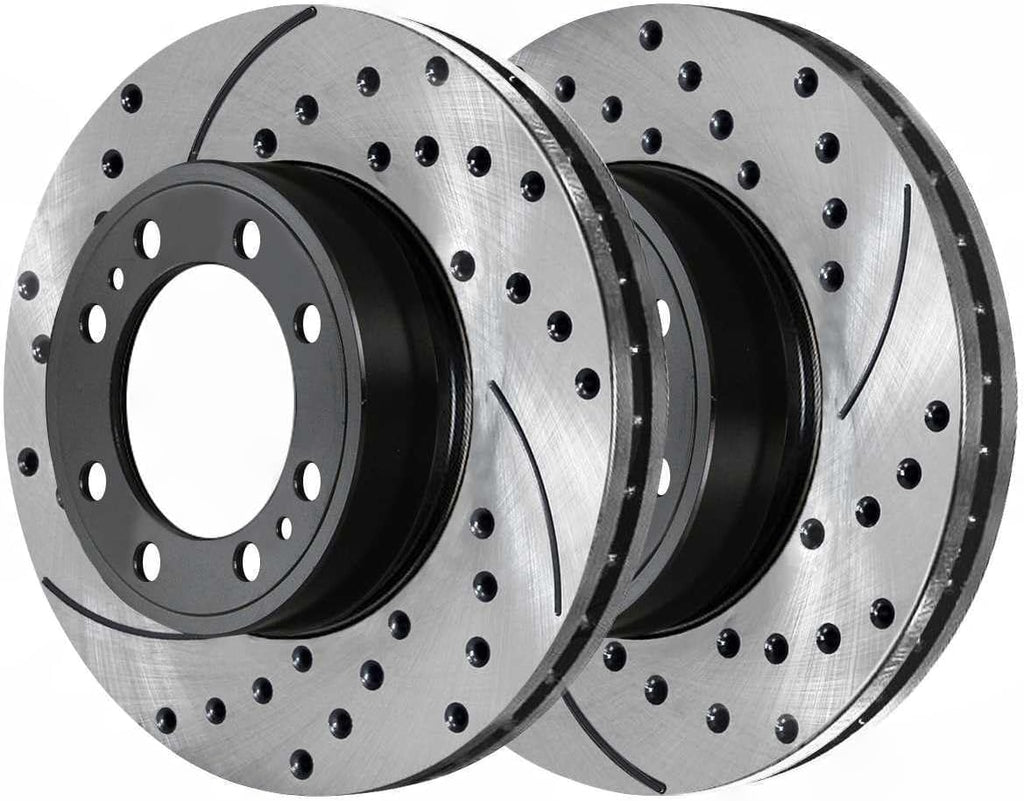 Front Left and Right Side Drilled Slotted Ceramic Kit Replacement Brake Rotors and Pads for Chevy for Silverado 3500/2500HD Classic Scdpr6507465074784