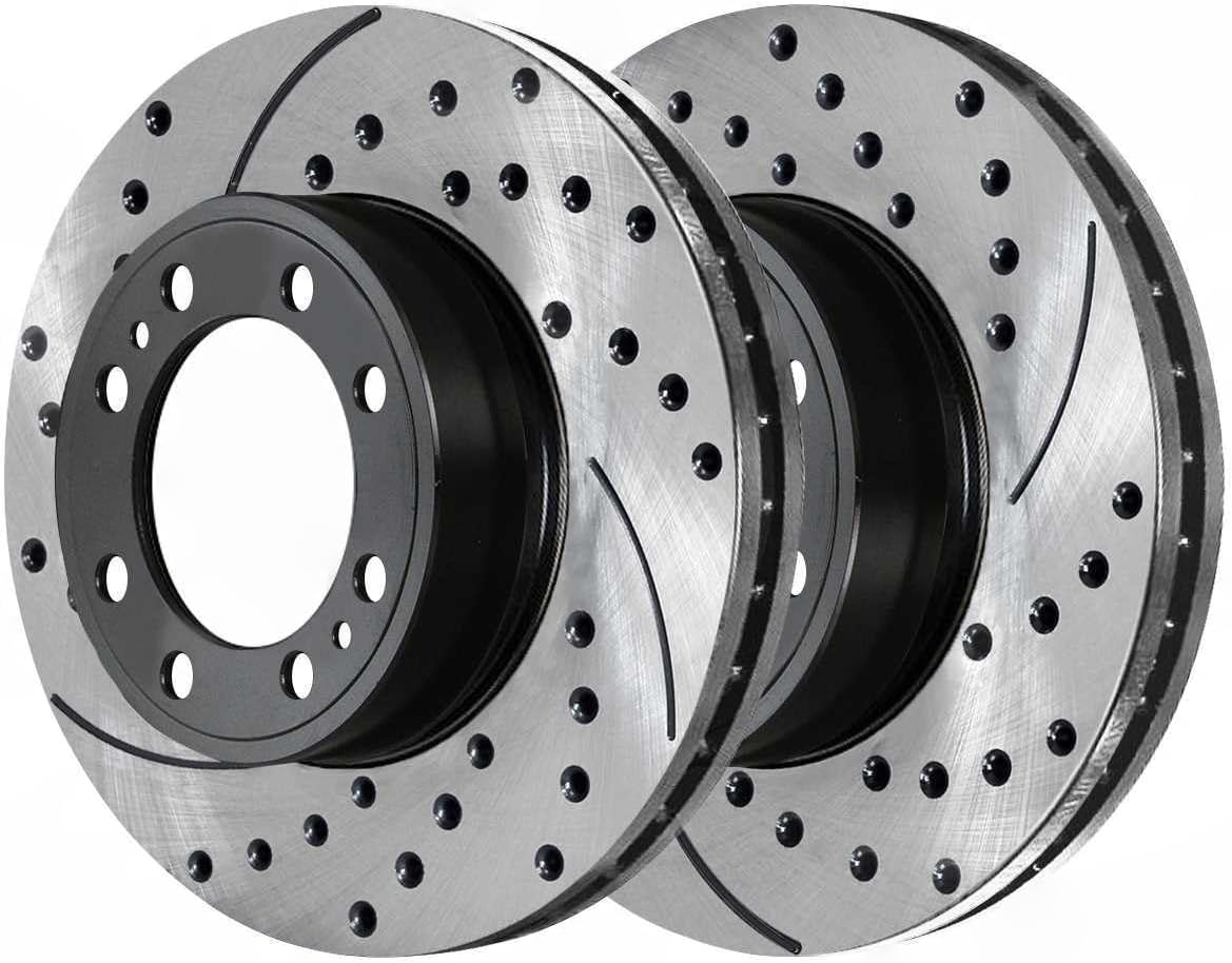 Front Left and Right Side Drilled Slotted Ceramic Kit Replacement Brake Rotors and Pads for Chevy for Silverado 3500/2500HD Classic Scdpr6507465074784