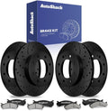 AutoShack Front & Rear Brake Rotors & Ceramic Pads for Chevrolet, Silverado 2500 HD 2001-2010, 4WD RWD V8 6.0L 6.6L 8.1L - E-Coated Drilled & Slotted - Black Finish - NightGuard