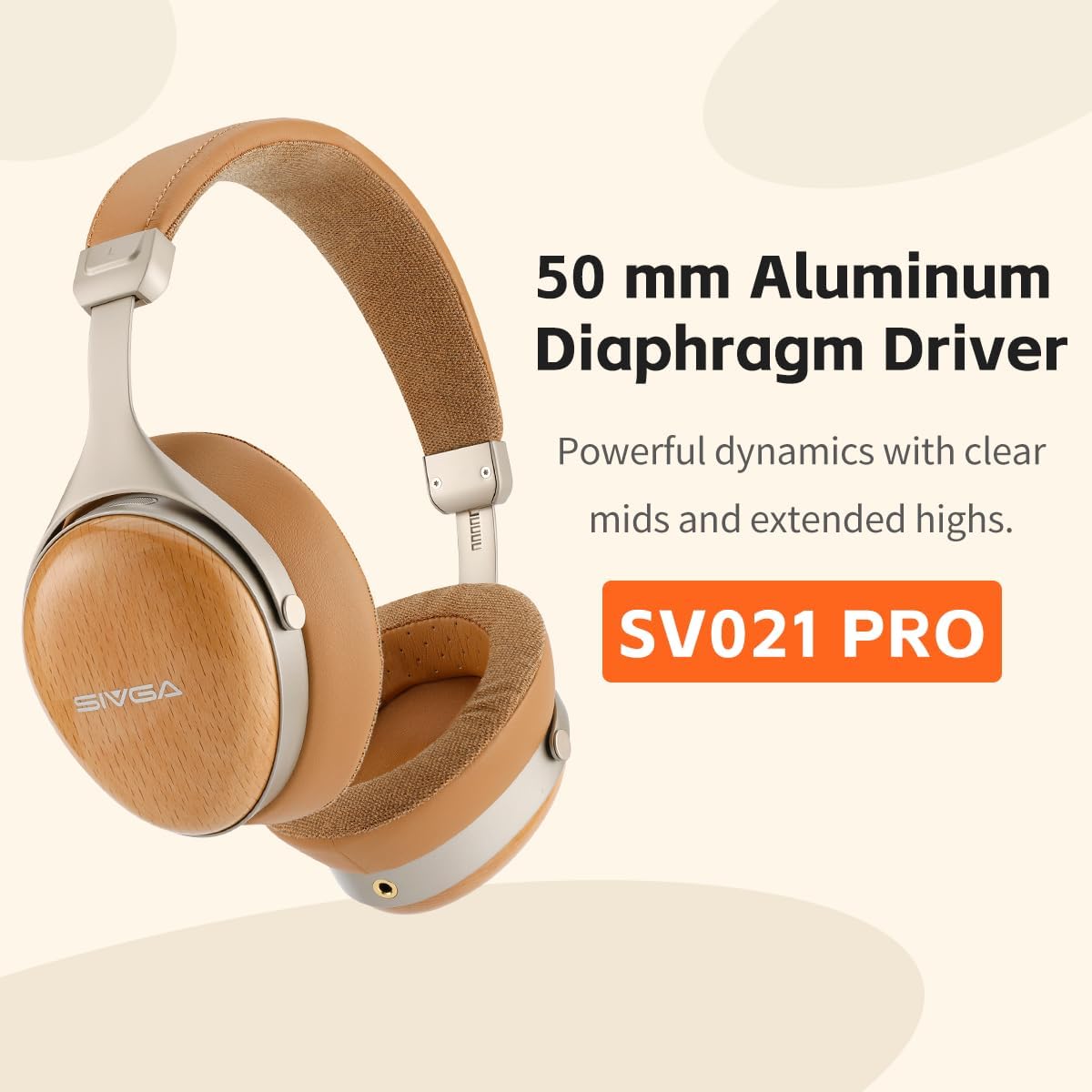 SIVGA SV021 Pro HiFi Wooden Closed-Back Over-Ear Wired Headphones with 50mm Dynamic Driver, Detachable Cable (Zebrawood)