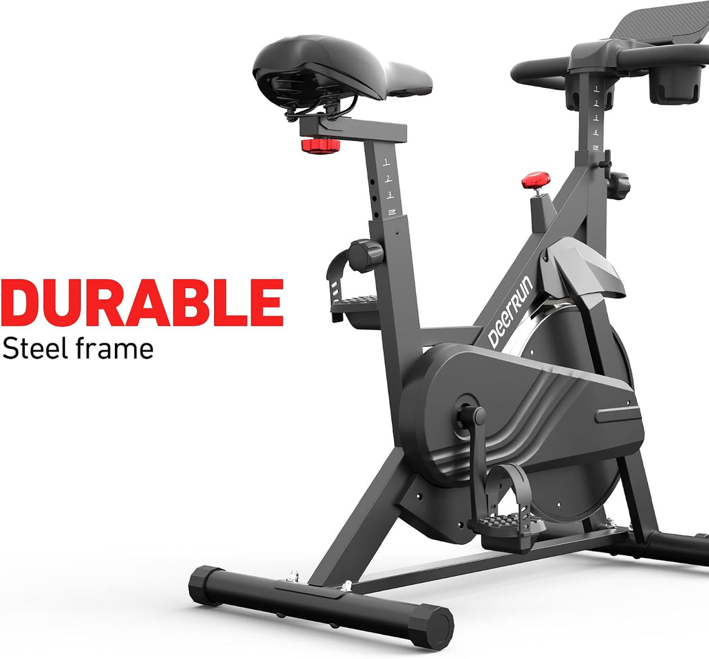 DeerRun Exercise Bike, Indoor Cycling Bike with Adjustable Magnetic Resistance, Low-Noise Belt Drive Stationary Bike for Home Cardio, 300 lb Capacity, Device Mount & LCD Monitor