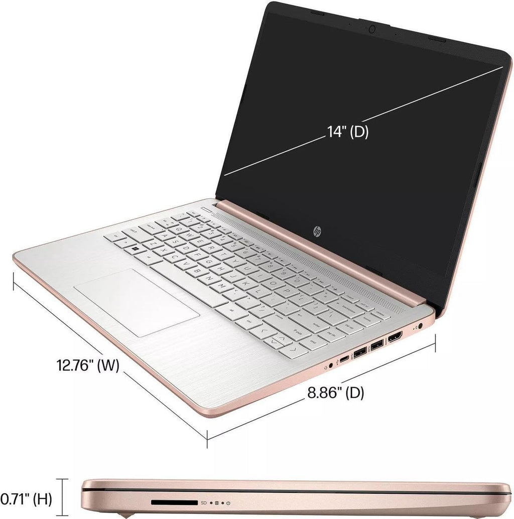 HP 14' HD Laptop | Intel Celeron N4120 Processor | Intel UHD Graphics| One Year Office 365 | Rose Gold| 4GB RAM | 128GB SSD | Windows 11 S | Bundle with Grey Bag