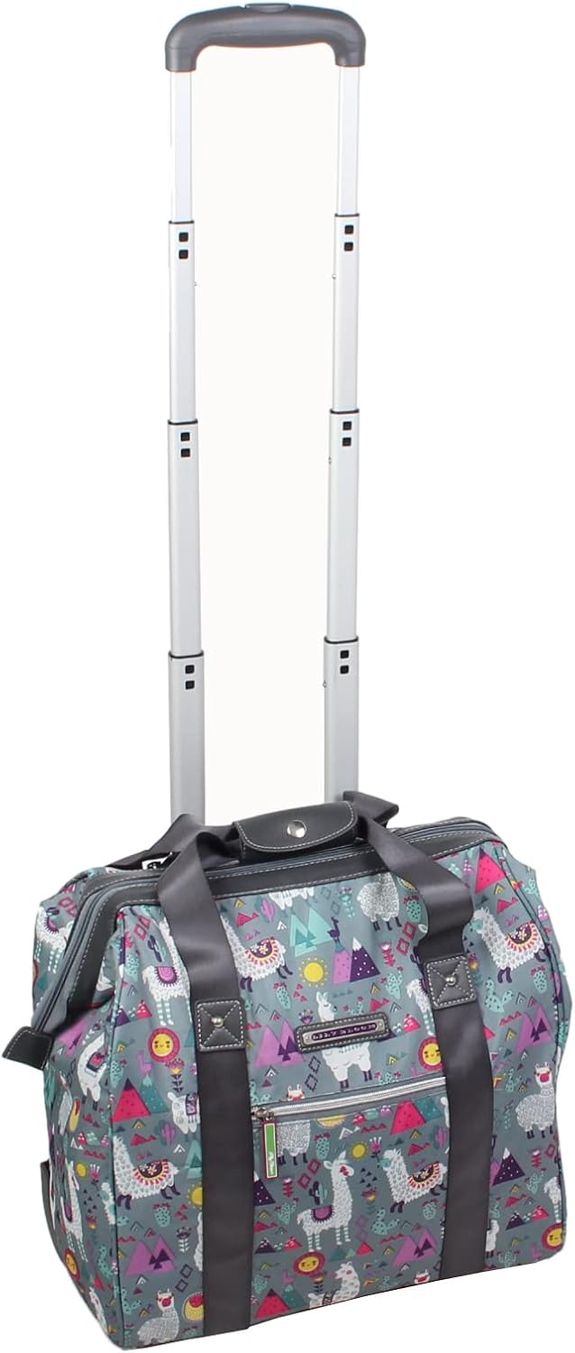 Lily Bloom Designer Under the Seat Tote Cabin Luggage Collection - 15 Inch Patterned Carry on Bag For Women - Lightweight Suitcase with 2 Rolling Wheels (Llama Mama)