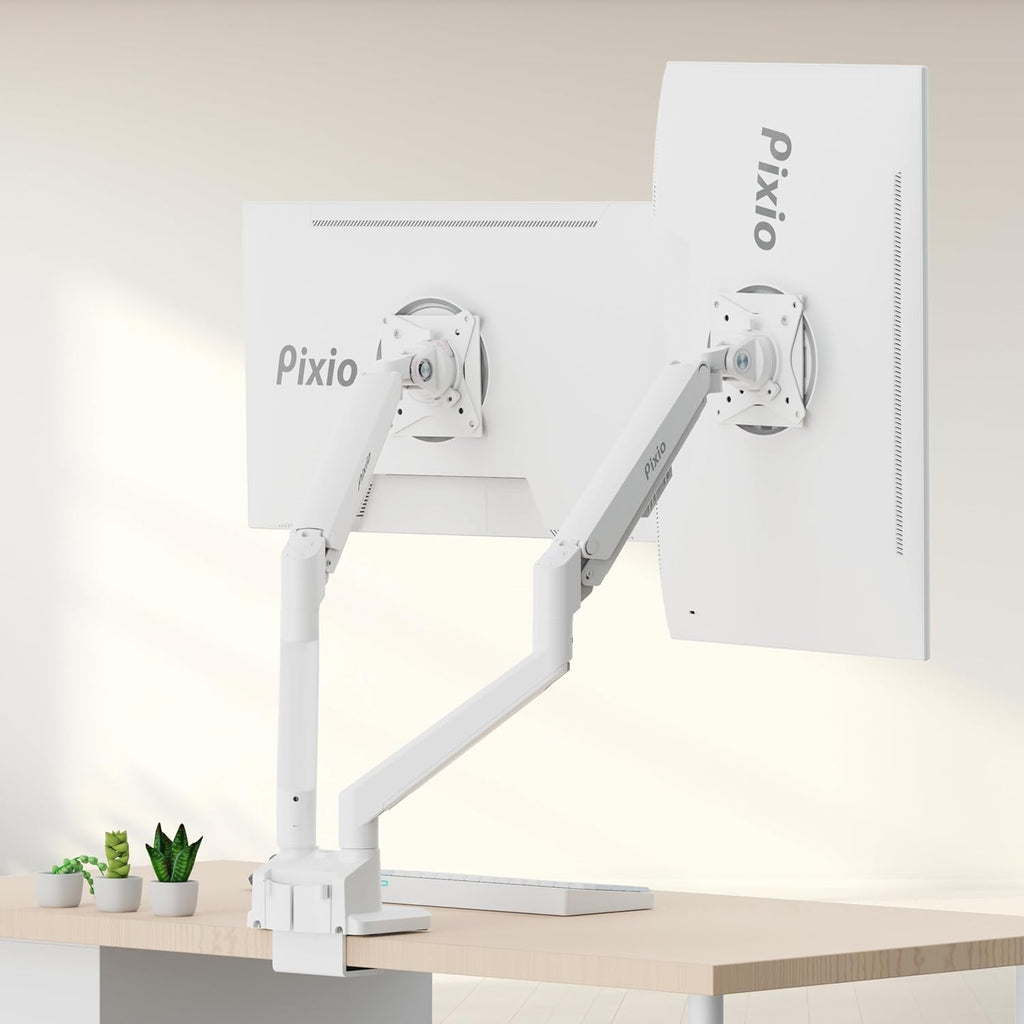 Pixio Two PX275 Wave White 27 inch 100Hz Refresh Rate QHD 1440p Resolution IPS Panel 1ms MPRT Response Time Gaming Monitor and PS1D Wave White Dual Monitor Arm - Fits up to 32 inches and 19.8lbs