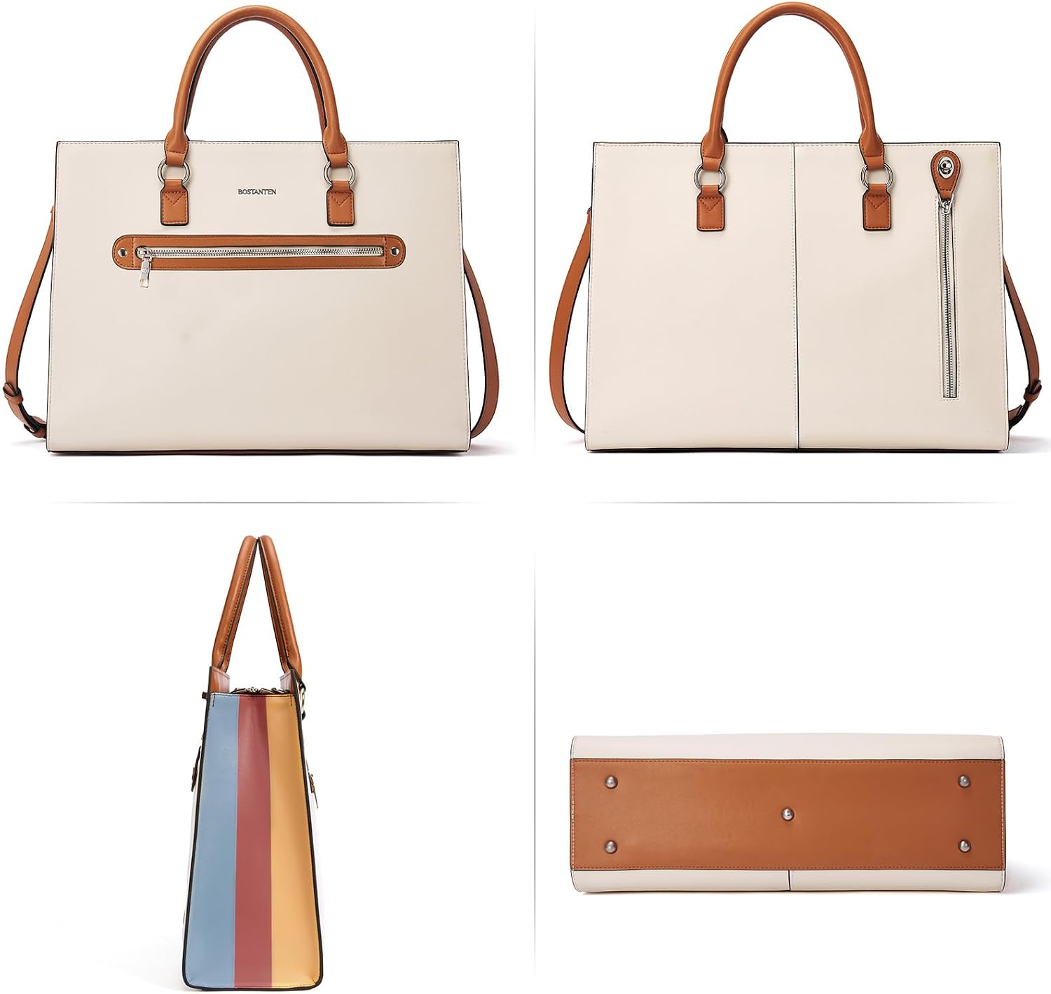 BOSTANTEN Leather Laptop Briefcase for Women Shoulder Bag 15.6 Inch Business Computer Work Tote
