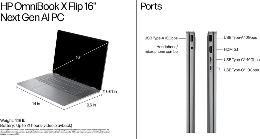 HP 2025 Envy OmniBook X Flip 2-in-1 Laptop 16' FHD+ Touch, Copilot+ PC, AMD Ryzen AI 5 340, 16GB RAM, 1TB SSD, AMD Radeon 840M, 21H Battery, Win 11 Pro, W/Stylus Pen