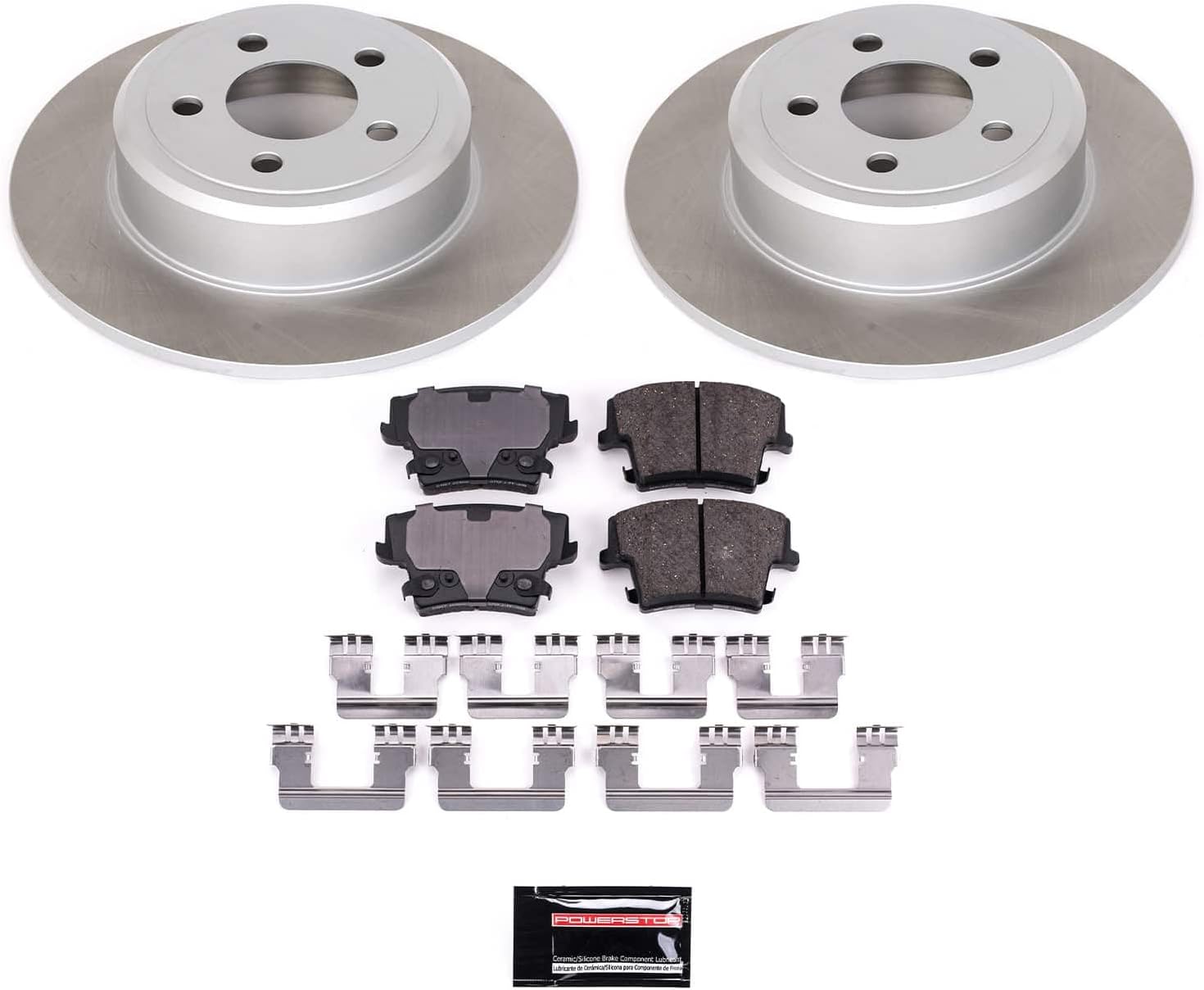 PowerStop Rear Brake Kit for Chrysler 300 2005-23 |Dodge Challenger 2009-23 |Charger 2006-23 |Magnum 2005-08 - Ceramic Brake Pads + Semi Coated Rotors Replacement, SC1719