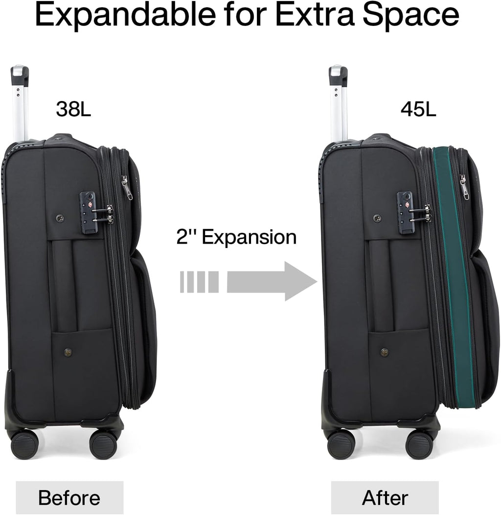 Hanke 24 Inch Luggage Expandable Softside Checked Suitcases with Spinner Wheels, Upright Rolling Luggage Suitcases Travel TSA Luggage Bag for Women Men(Black)