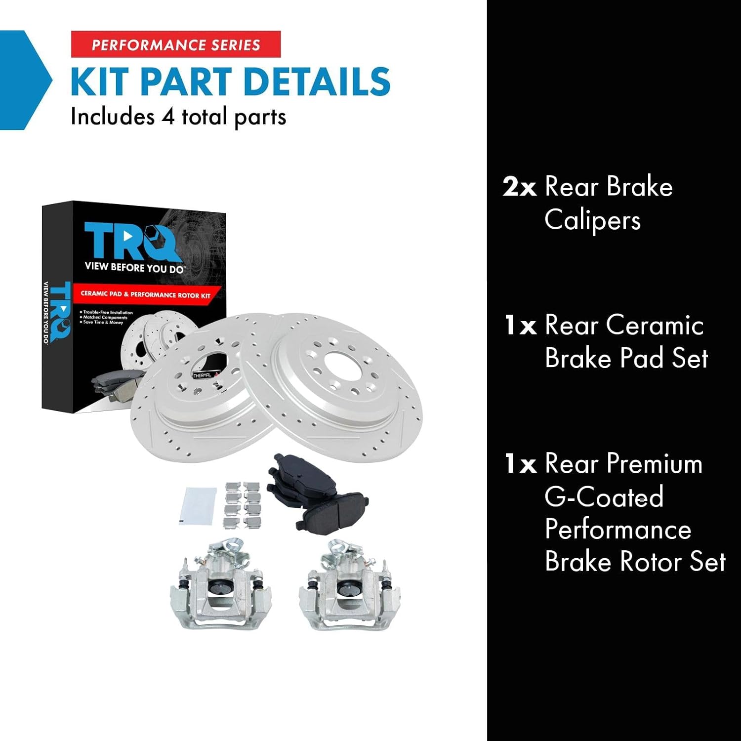 TRQ Performance Rear Brake Pad and Rotor Set Ceramic Coated Drilled Slotted Solid Rotors Calipers Compatible with 2011-2014 Ford Edge 2011-2015 Lincoln MKX