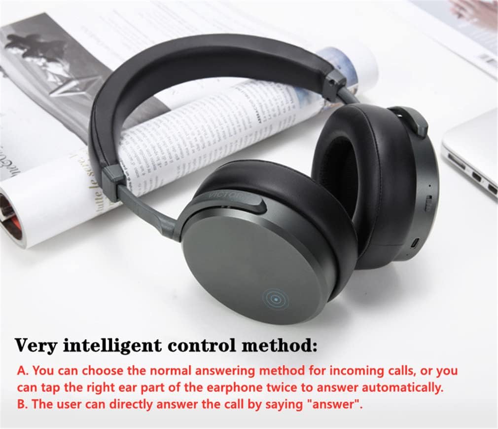Bluetooth 5.0 Wireless On-Ear Headphones, Foldable Lightweight Hi-Fi Stereo Over-Ear ANC Active Noise Cancelling Headset, Bass Compensation Technology, for Travel Work TV