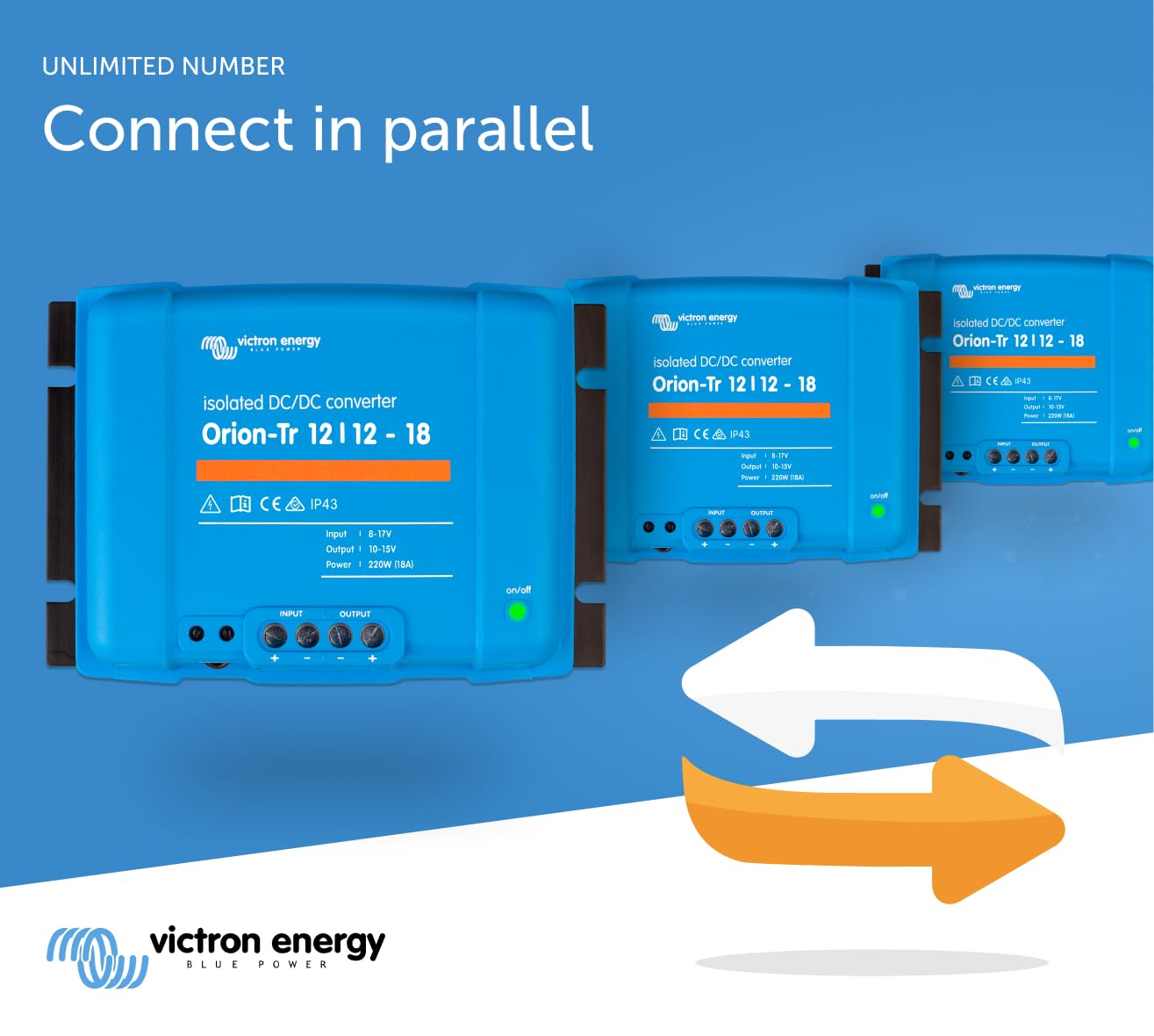Victron Energy Orion-Tr DC to DC Converter - 12/12-Volt 18 amp 220-Watt - IP43 Protected - for Dual Battery Systems - Isolated