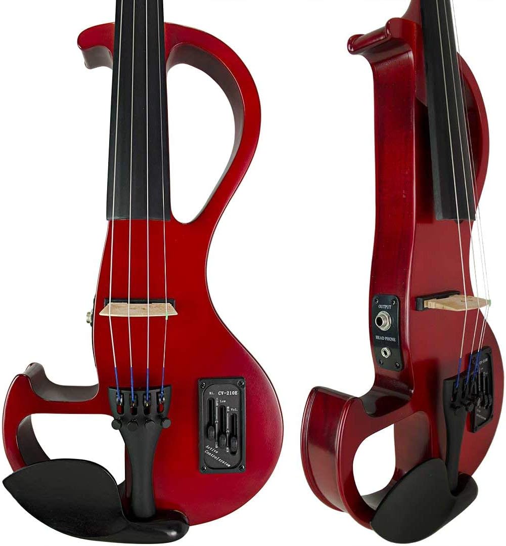 Electric Violin Bunnel Edge Outfit 4/4 Full Size (Clear) (RED) — With Carrying Case and Accessories Included - Headphone Jack - Mini Amp - Piezo Ceramic Pick-Up from Kennedy Violins