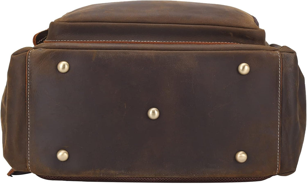 TIDING Vintage Full Grain Leather 17 Inch Laptop Backpack for Men Large Business Travel Daypack Computer Rucksack, Brown