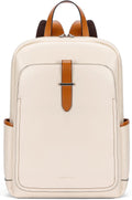 BOSTANTEN Leather Laptop Backpack for Women,15.6 inch Computer Backpack Purse College Daypack Work Travel Bag Beige-White