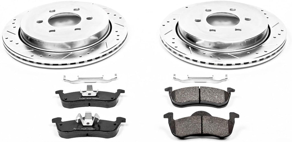 PowerStop Rear Brake Kit for Ford Expedition 2007-17 | Lincoln Navigator 2007-17 - Drilled and Slotted Disc Rotors with Carbon-Fiber Ceramic Brake Pads Replacement, K4683