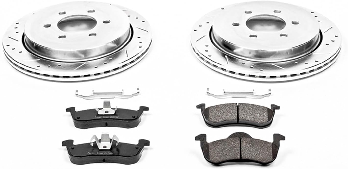 PowerStop Rear Brake Kit for Ford Expedition 2007-17 | Lincoln Navigator 2007-17 - Drilled and Slotted Disc Rotors with Carbon-Fiber Ceramic Brake Pads Replacement, K4683